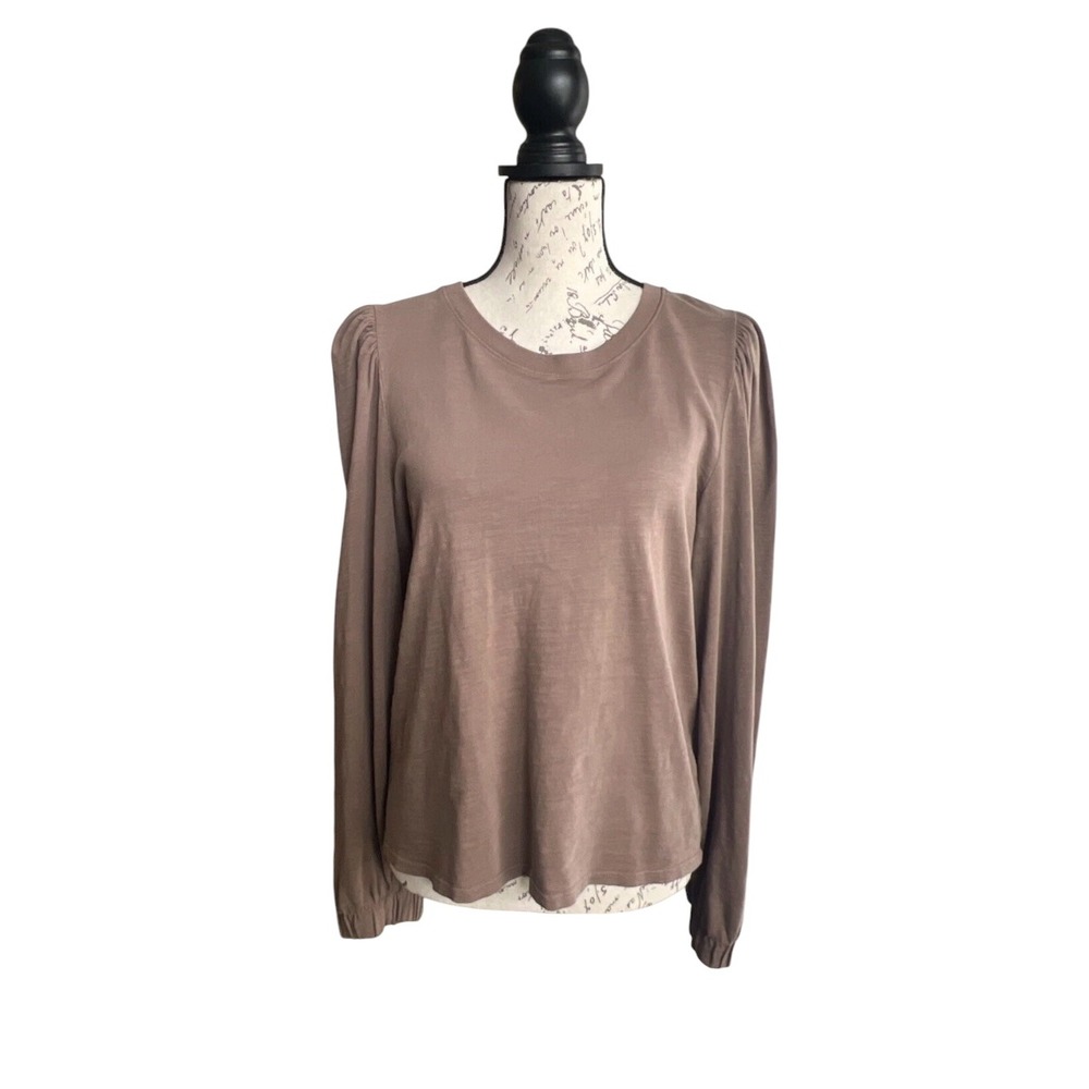 Nation LTD Cotton Top Medium Brown Puff Sleeve Gathered Cuff Feminine Boho‎